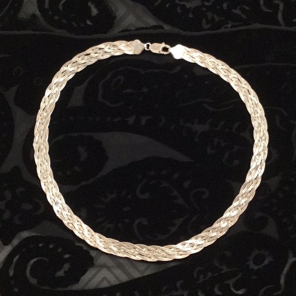 Braided 18 inch necklace, sterling 925 silver, Italy - Picture 4 of 11